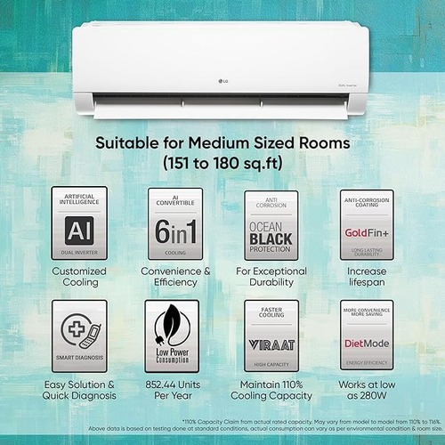 LG 3 Star 1.5Ton Split AC AI Convertible 6in1 & Viraat Mode TSUQ18TNXE2.AMLG 2024 Model